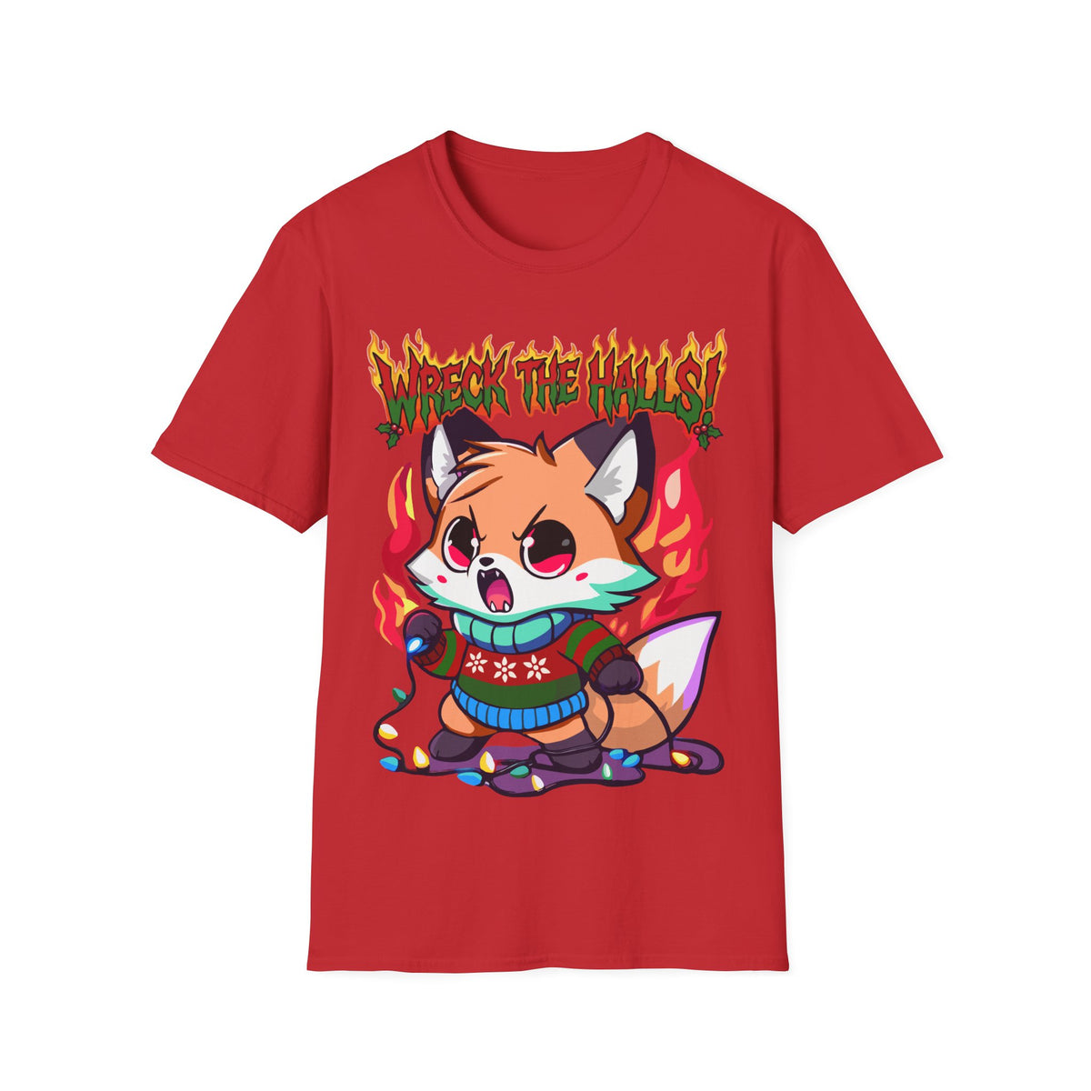 Metal Fox Christmas T-Shirt – 'Wreck the Halls' Holiday Graphic Tee