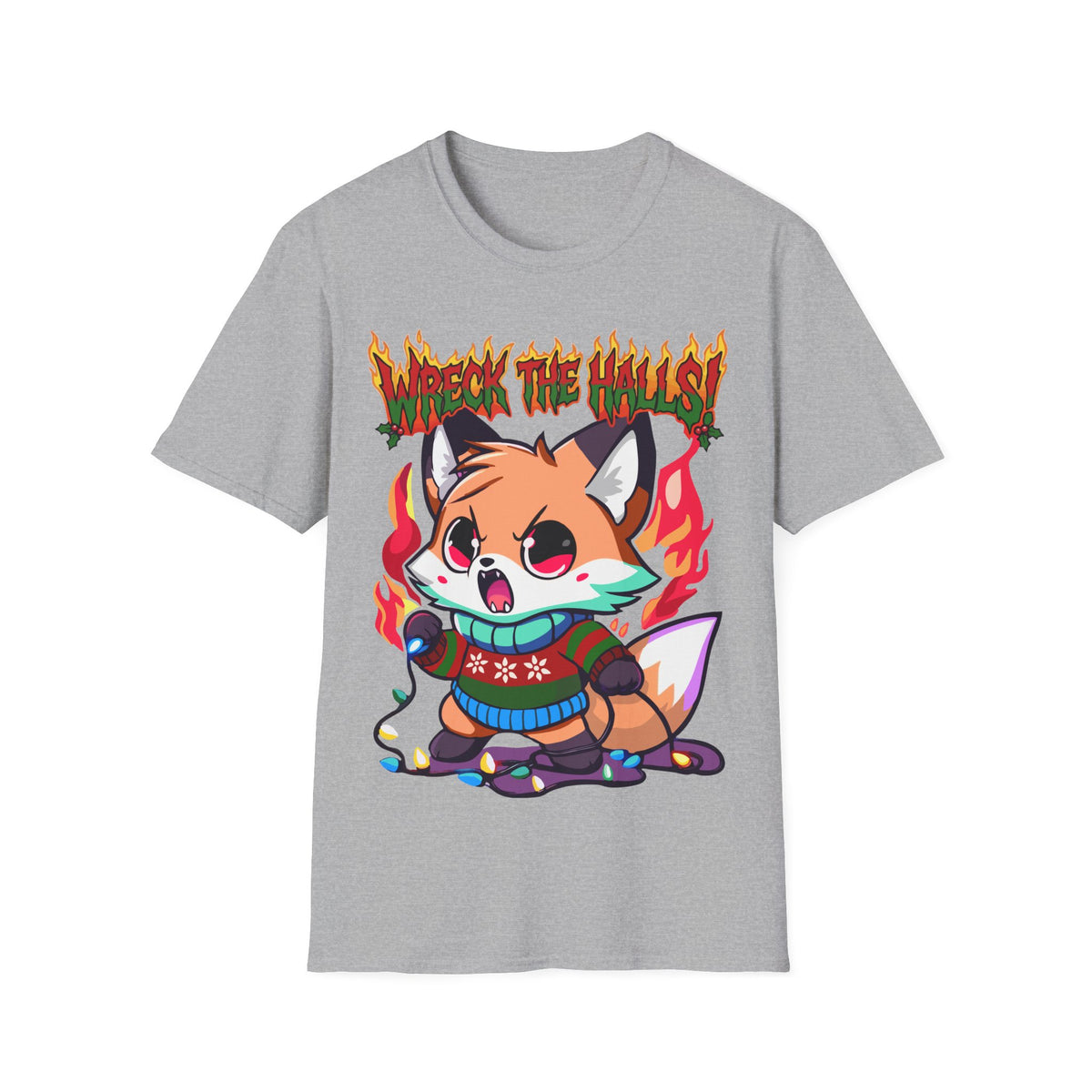 Metal Fox Christmas T-Shirt – 'Wreck the Halls' Holiday Graphic Tee