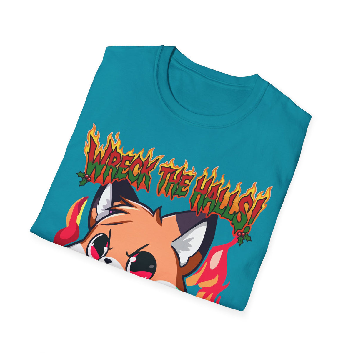 Metal Fox Christmas T-Shirt – 'Wreck the Halls' Holiday Graphic Tee