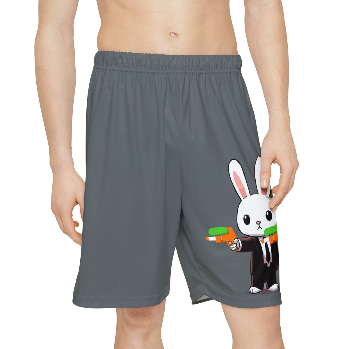 Bunny Hitman Sports Shorts — Cute Rabbit in Suit All-Over Print