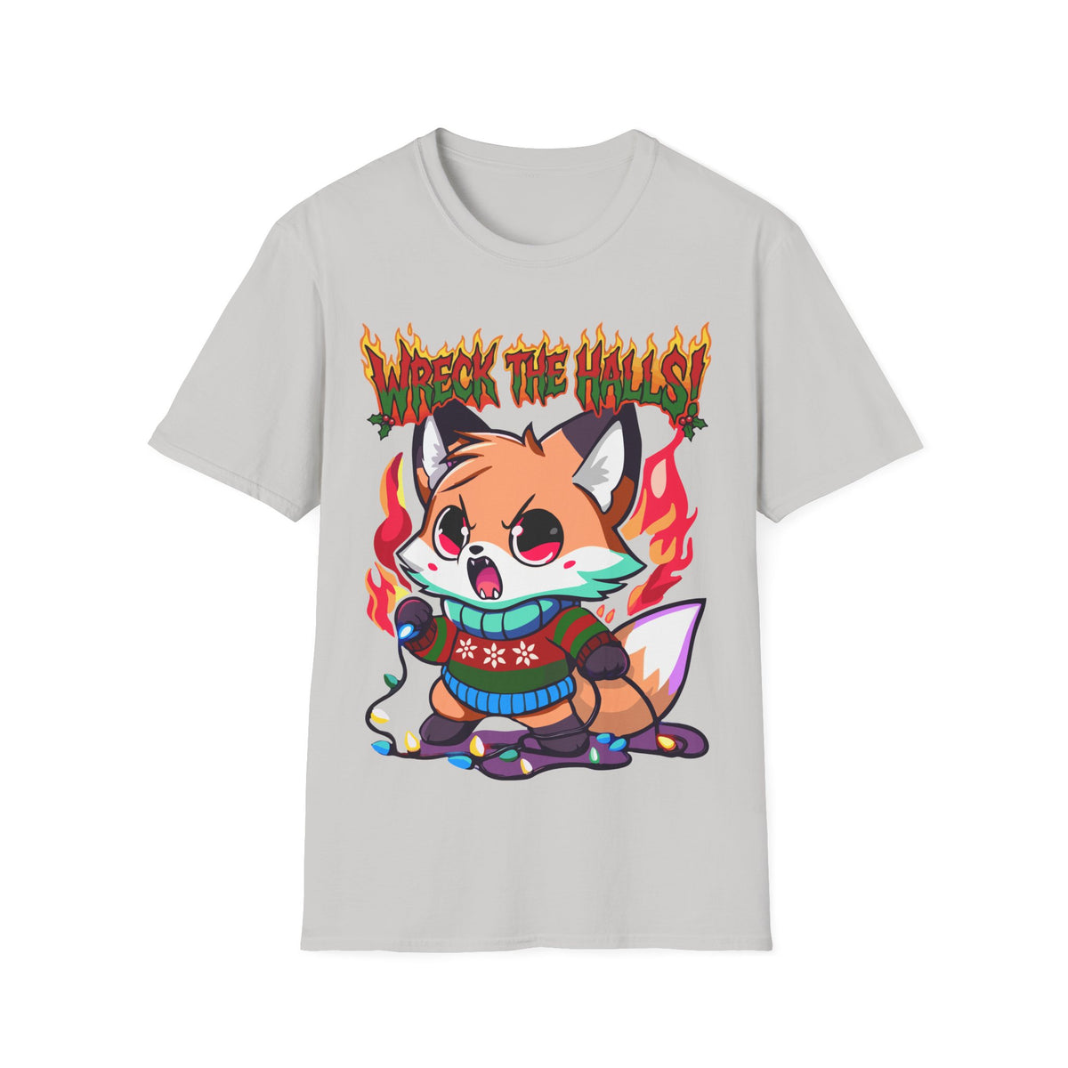 Metal Fox Christmas T-Shirt – 'Wreck the Halls' Holiday Graphic Tee
