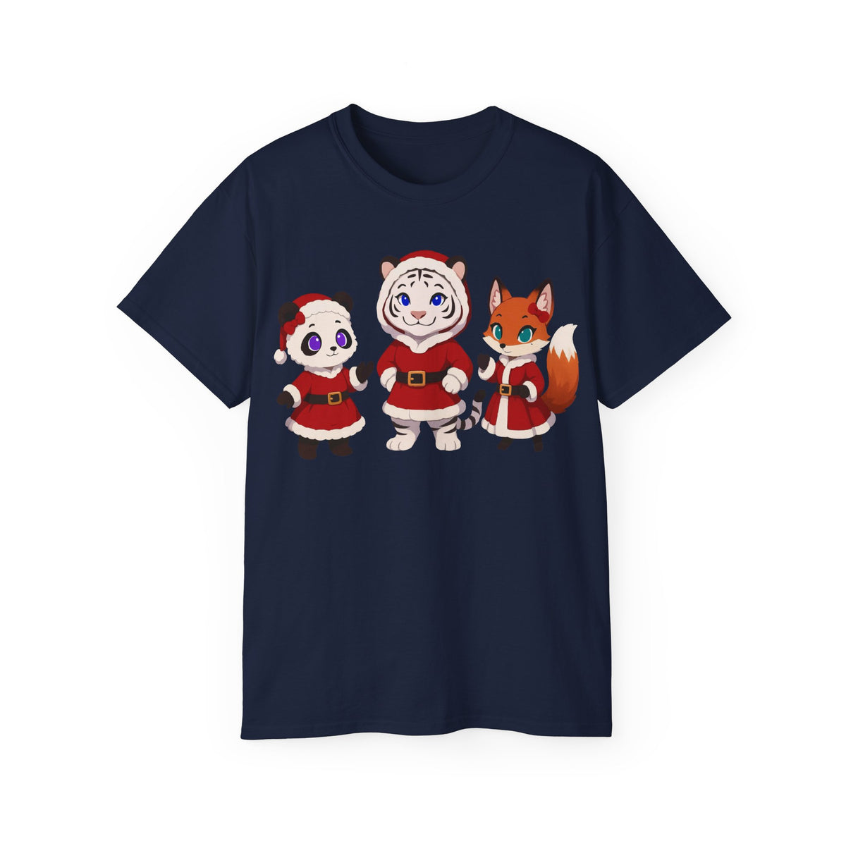 Cute Christmas Animals Tee — Santa Panda, Tiger & Fox Holiday T-Shirt