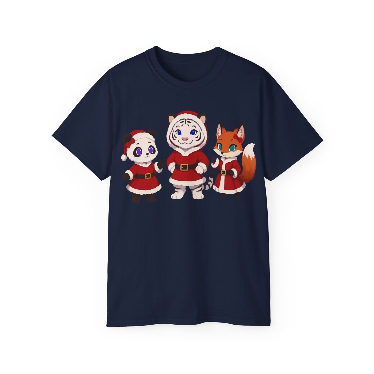 Cute Christmas Animals Tee — Santa Panda, Tiger & Fox Holiday T-Shirt