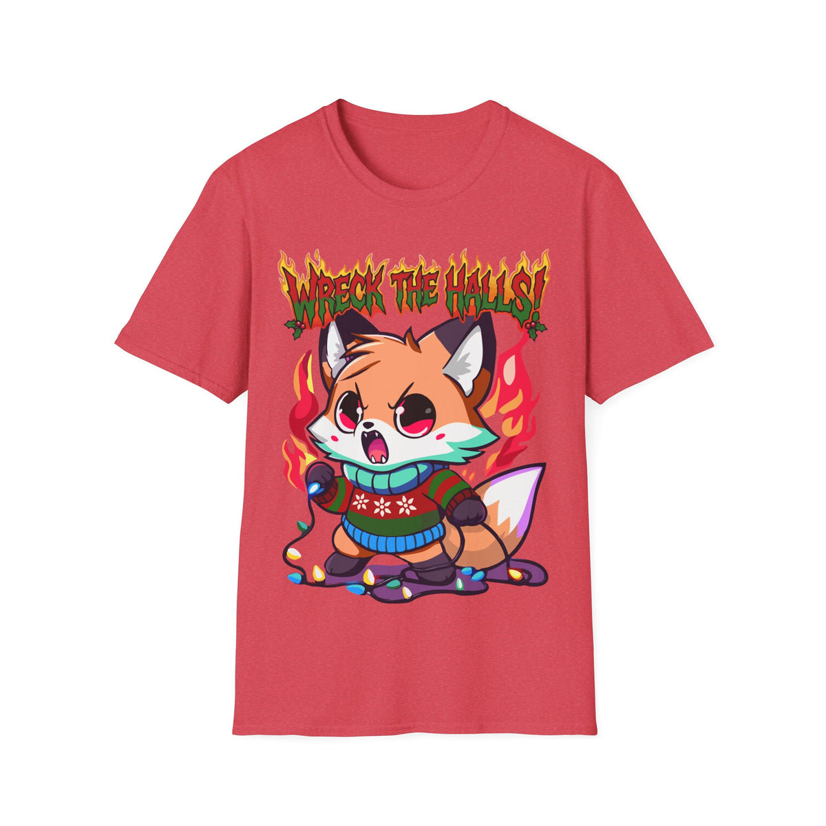 Metal Fox Christmas T-Shirt – 'Wreck the Halls' Holiday Graphic Tee