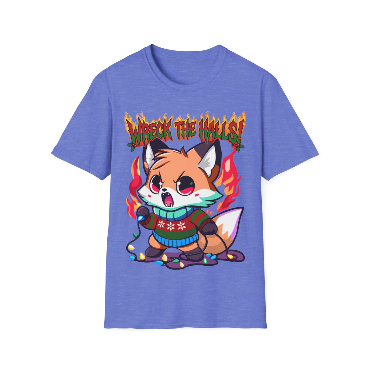 Metal Fox Christmas T-Shirt – 'Wreck the Halls' Holiday Graphic Tee