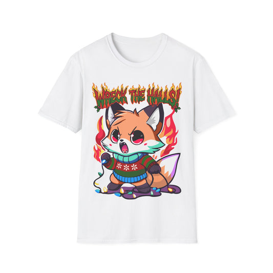 Metal Fox Christmas T-Shirt – 'Wreck the Halls' Holiday Graphic Tee