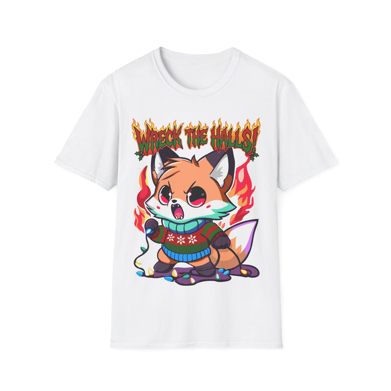 Metal Fox Christmas T-Shirt – 'Wreck the Halls' Holiday Graphic Tee