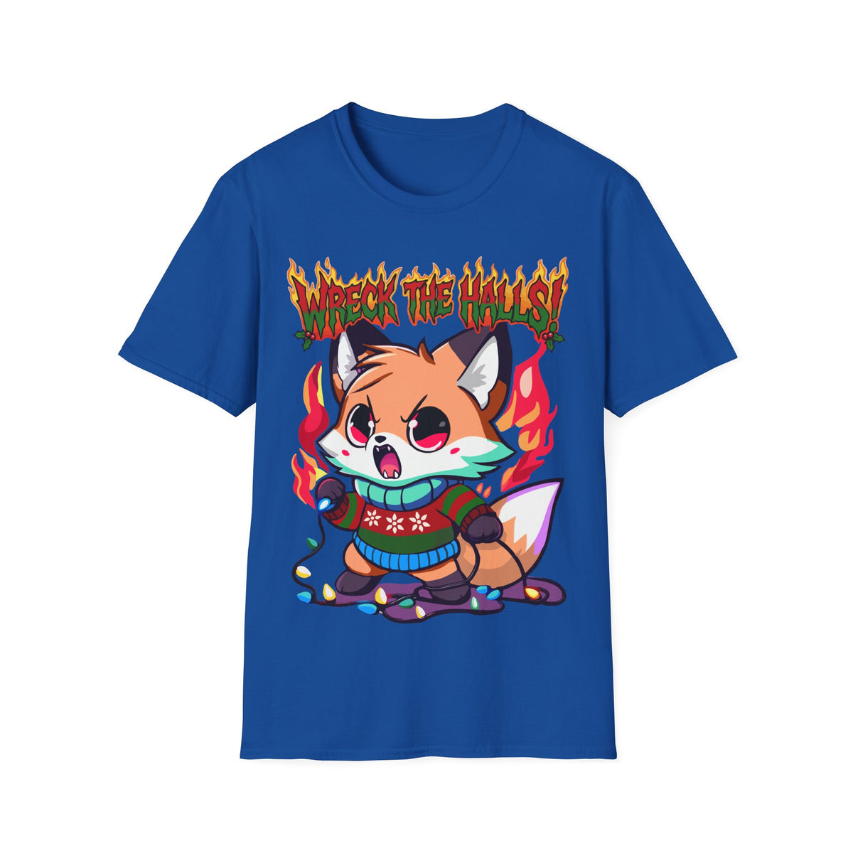 Metal Fox Christmas T-Shirt – 'Wreck the Halls' Holiday Graphic Tee