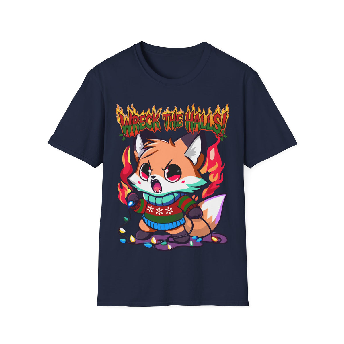 Metal Fox Christmas T-Shirt – 'Wreck the Halls' Holiday Graphic Tee