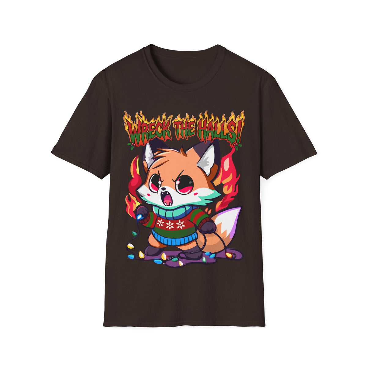 Metal Fox Christmas T-Shirt – 'Wreck the Halls' Holiday Graphic Tee