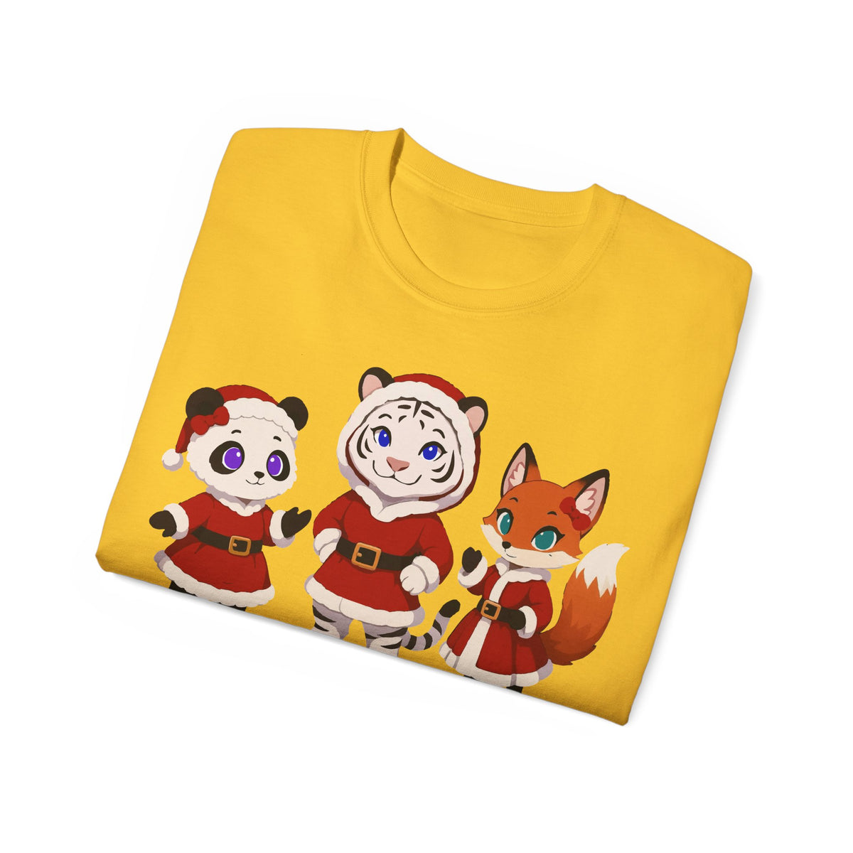 Cute Christmas Animals Tee — Santa Panda, Tiger & Fox Holiday T-Shirt