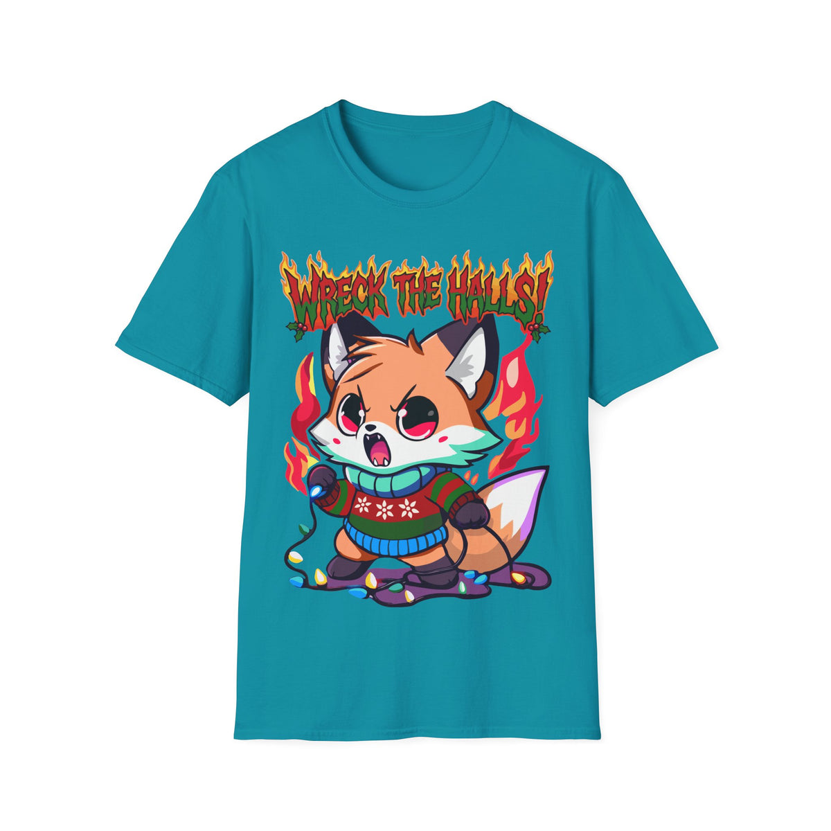 Metal Fox Christmas T-Shirt – 'Wreck the Halls' Holiday Graphic Tee