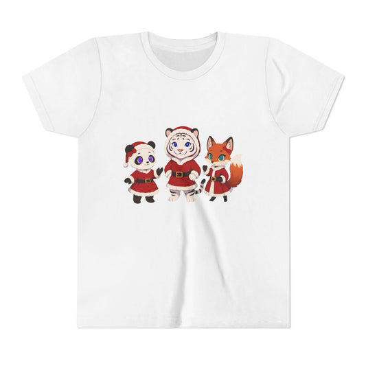 Youth Tee - Cute Christmas Animal Trio (Panda, Tiger, Fox) Holiday Kids T-Shirt
