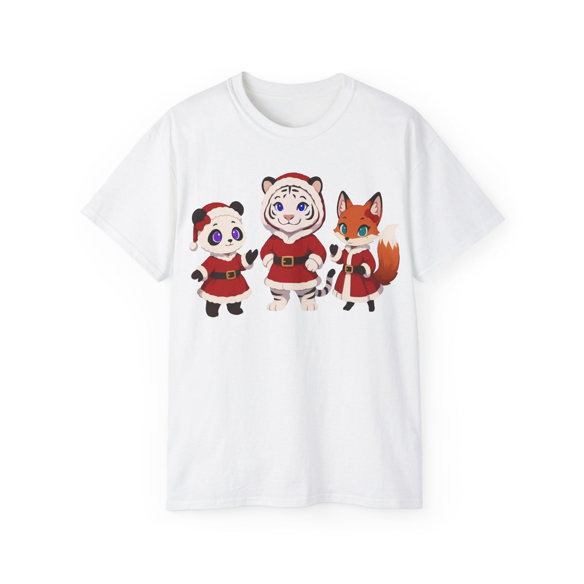 Cute Christmas Animals Tee — Santa Panda, Tiger & Fox Holiday T-Shirt