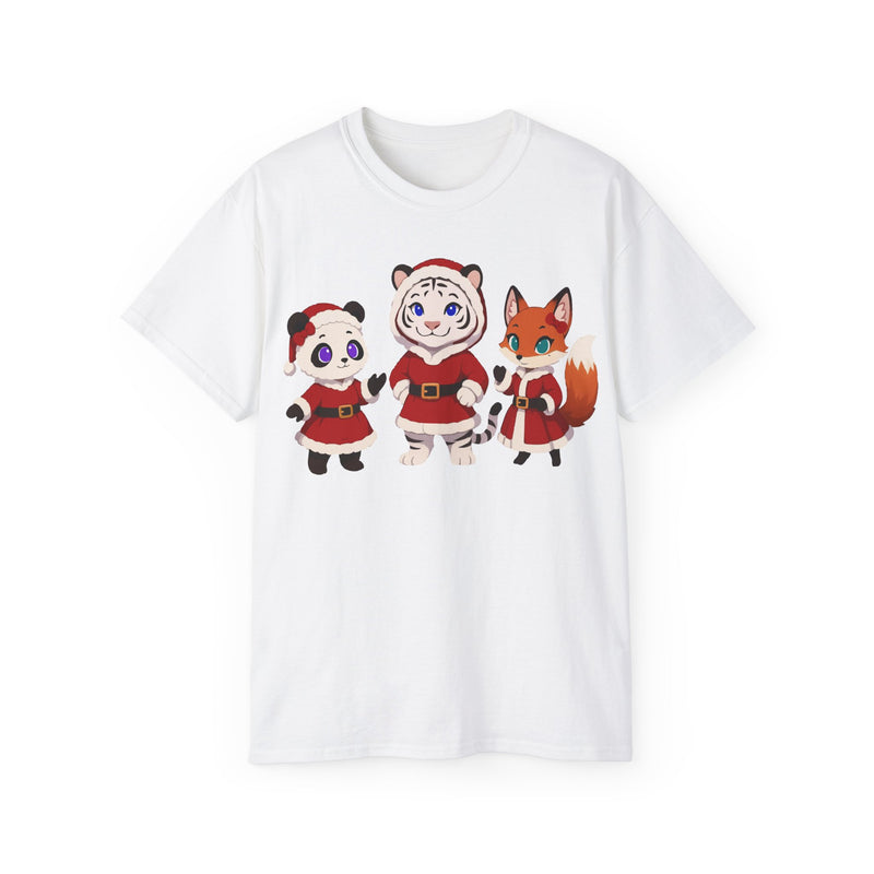 Cute Christmas Animals Tee — Santa Panda, Tiger & Fox Holiday T-Shirt