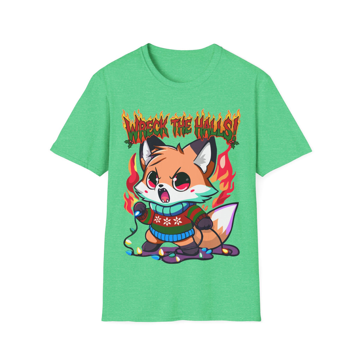 Metal Fox Christmas T-Shirt – 'Wreck the Halls' Holiday Graphic Tee