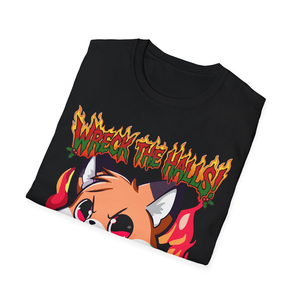 Metal Fox Christmas T-Shirt – 'Wreck the Halls' Holiday Graphic Tee