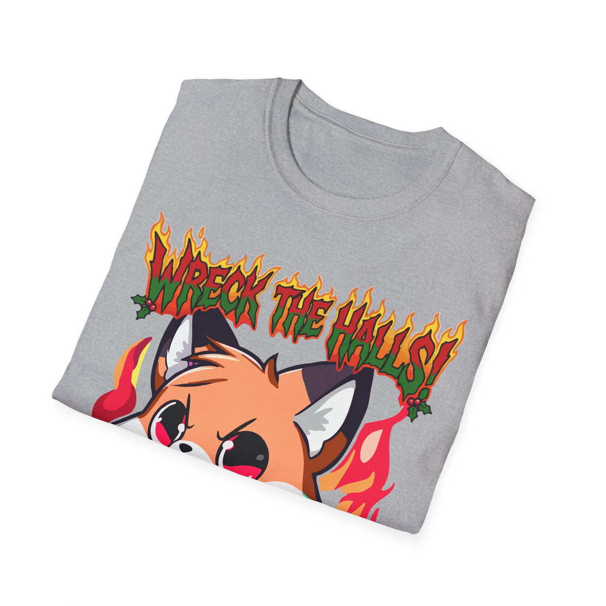 Metal Fox Christmas T-Shirt – 'Wreck the Halls' Holiday Graphic Tee