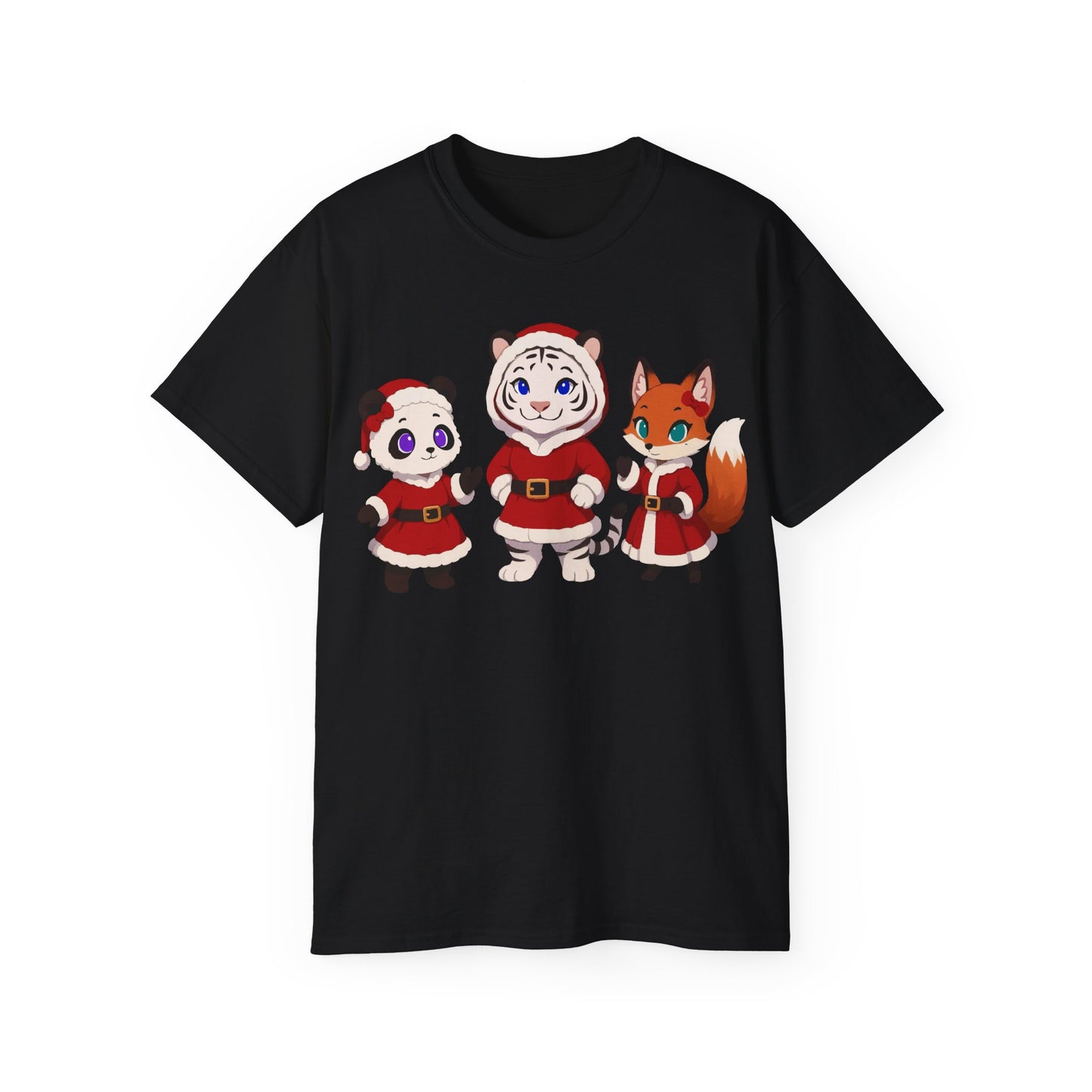 Cute Christmas Animals Tee — Santa Panda, Tiger & Fox Holiday T-Shirt