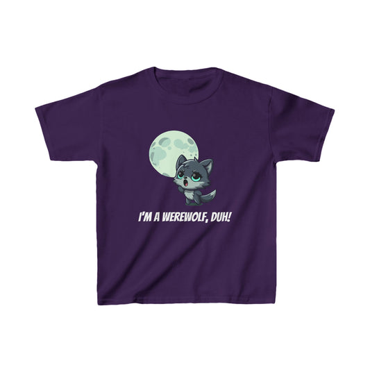 Howling Cute Werewolf Kids Shirt - "I'm a Werewolf, Duh!"