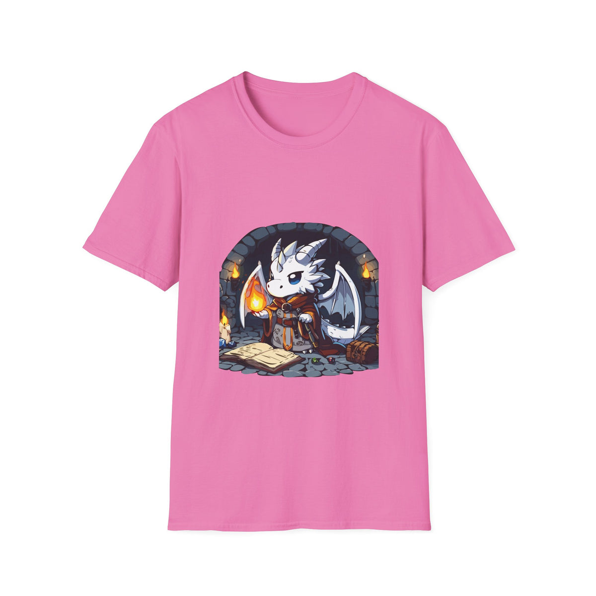 Fantasy Dragon Wizard Unisex Softstyle T-Shirt - Perfect for Gamers and Fantasy Lovers