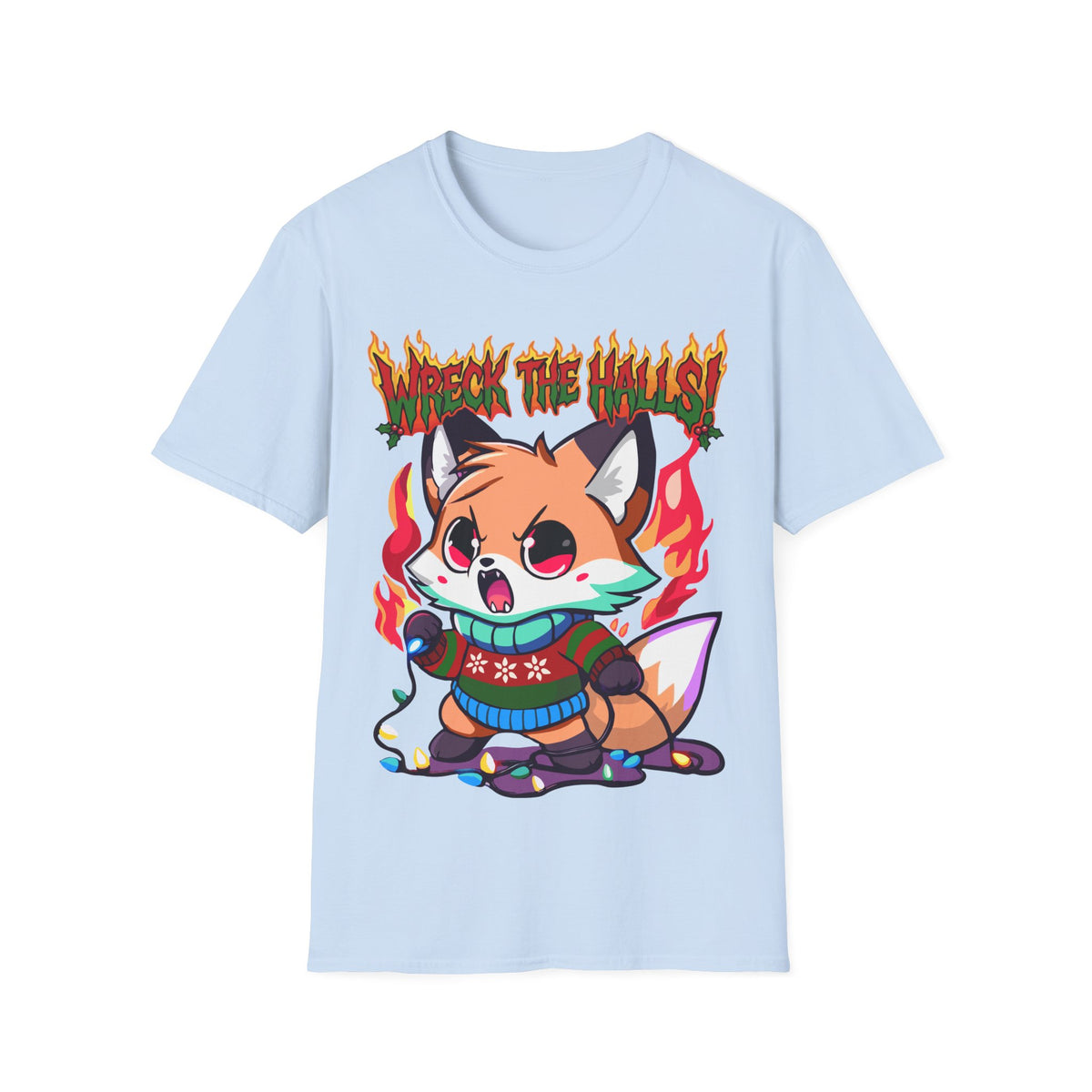 Metal Fox Christmas T-Shirt – 'Wreck the Halls' Holiday Graphic Tee